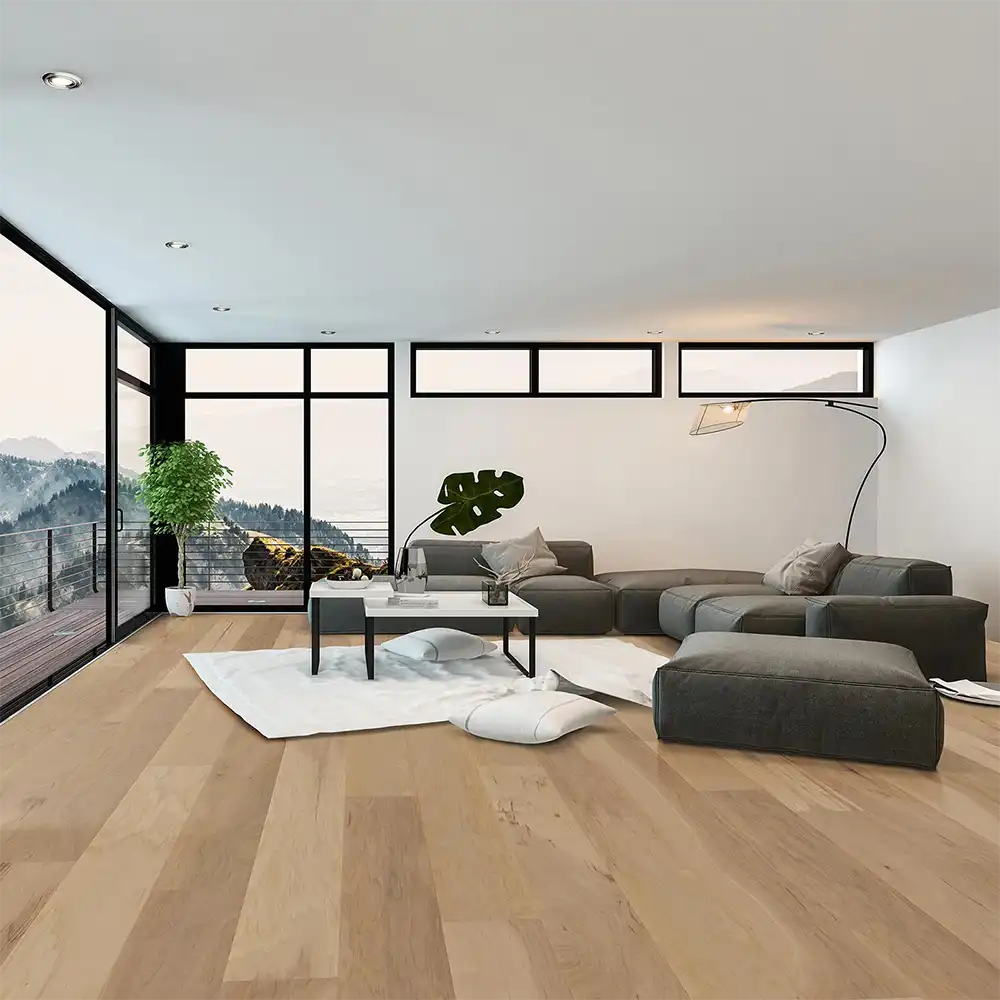 Living room on Harris Chalet Roaring Fork flooring
